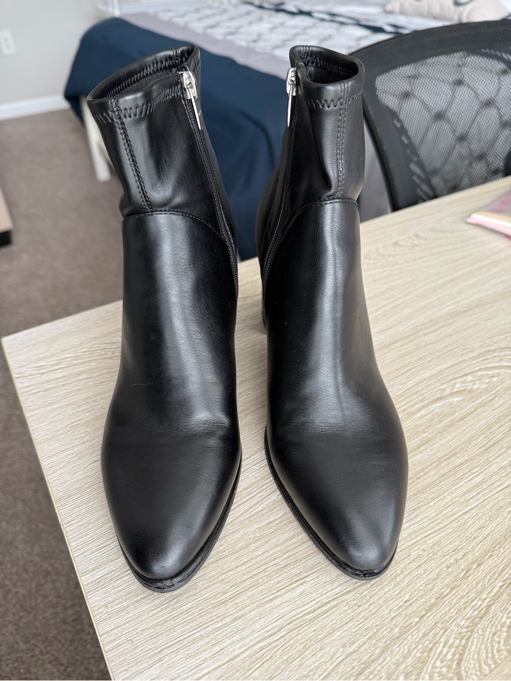 Marc Fisher Black Pointed Ankle Boots with Side Zipper